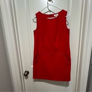 LOFT women’s Red sleeveless size 4 midi dress with drop waist and pockets.